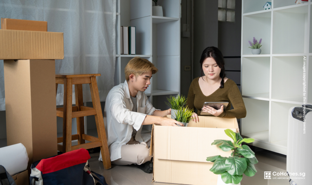 Tenants packing their belongings before moving out of a rental home